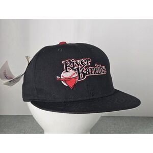 Vintage Quad City River Bandits Hat Cap Fitted MILB New Era USA MADE 7 3/8 Houst
